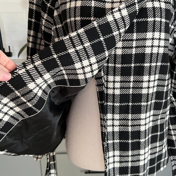 Worthington Black White Plaid Blazer with Button Detail Self Adjusting Tie Large - Picture 5 of 9